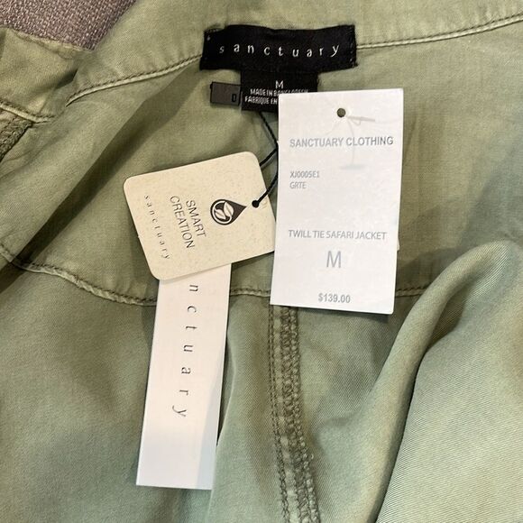 Sanctuary Army Green Twill Tie Safari Lightweight Jacket Size Medium - Picture 5 of 5
